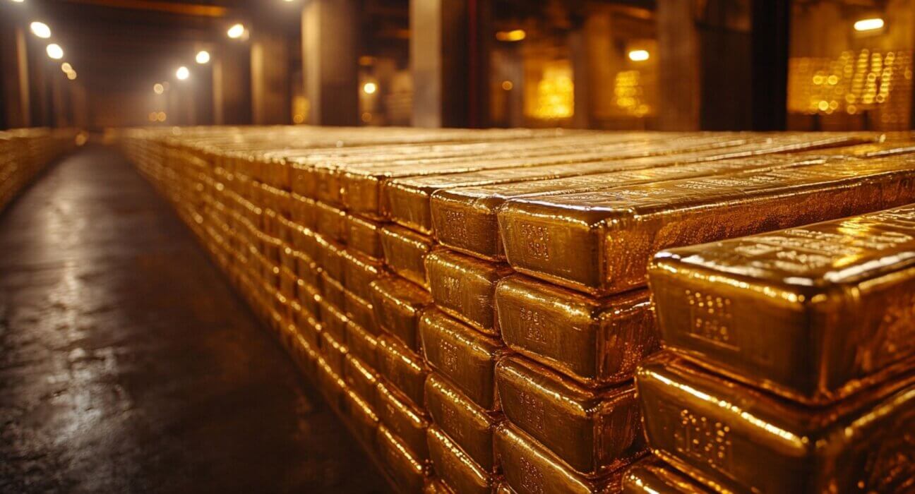 Central bank gold reserves and gold bars symbolizing record gold buying amid inflation and US dollar uncertainty