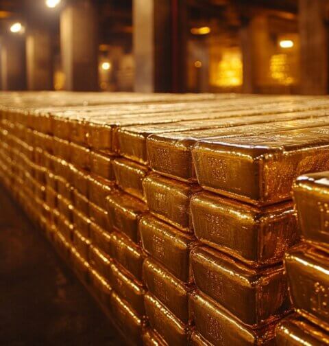 Central bank gold reserves and gold bars symbolizing record gold buying amid inflation and US dollar uncertainty