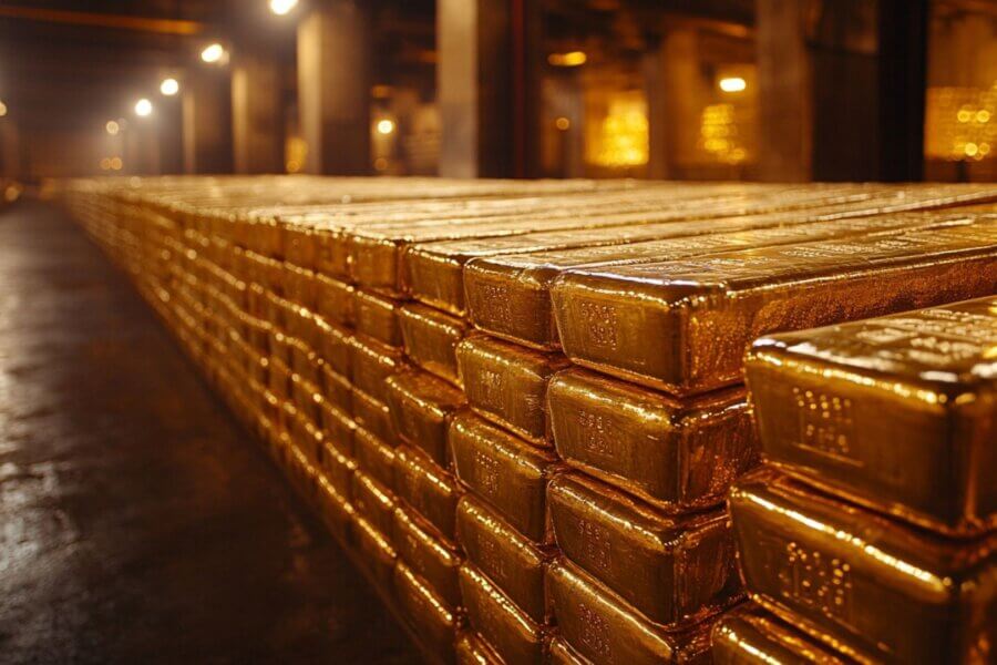 Central bank gold reserves and gold bars symbolizing record gold buying amid inflation and US dollar uncertainty