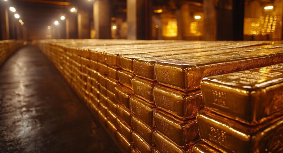 Central bank gold reserves and gold bars symbolizing record gold buying amid inflation and US dollar uncertainty